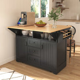 Bellemave® 55.7" Large Kitchen Island on 5 Wheels with 2 Drop Leaf,Power Outlet, Spice,Towel Rack,3 Drawers - Bellemave